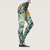 Boho Folk Art Kat en Bloem Motief Leggings (Rechts)