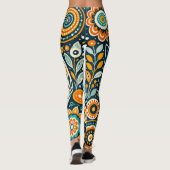 Boho Folk Art Kat en Bloem Motief Leggings (Achterkant)