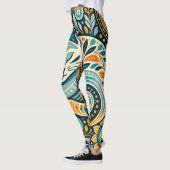 Boho Folk Art Kat en Bloem Motief Leggings (Links)