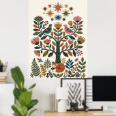 Boho Folk Art Levensboom Pauw Hemellichaam Poster (Thuiskantoor)