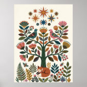 Boho Folk Art Levensboom Pauw Hemellichaam Poster (Voorkant)
