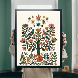 Boho Folk Art Levensboom Pauw Hemellichaam Poster