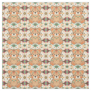 Boho Folk Art Teddybeer Naadloos Patroon Stof