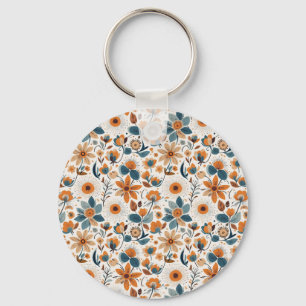 Boho Folk Art Wilde Bloemenweide Roest Teal Bloem Sleutelhanger