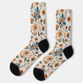 Boho Folk Art Wilde Bloemenweide Roest Teal Bloemm Sokken (Links)