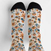 Boho Folk Art Wilde Bloemenweide Roest Teal Bloemm Sokken (Top)