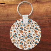 Boho Folk Art Wildflower Meadow Rust Teal Floral Sleutelhanger (Voorkant)