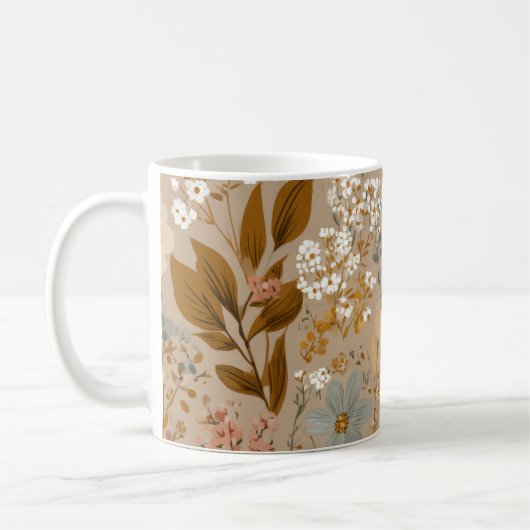 Boho Folk Autumn Cozy Flowers Neutral Floral Koffiemok (Links)