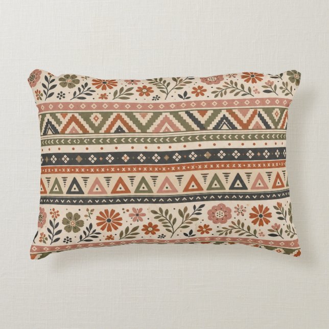 Boho Folk Bloem Geometrisch Naadloos Patroon Accent Kussen (Voorkant)