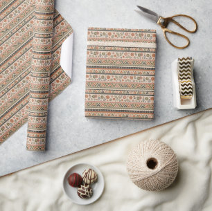 Boho Folk Bloem Geometrisch Naadloos Patroon Cadeaupapier