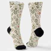 Boho Folk Bloemen Aardse Kleuren Sokken (Gebogen)