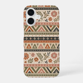 Boho Folk Bloemige Geometrische Naadloos Patroon iPhone 16 Hoesje