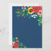 Boho Folk Boeket - Deep Blue & Red Bruiloft Kaart (Achterkant)