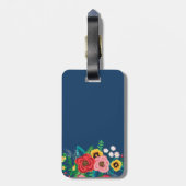 Boho Folk Flowers - Deep Blue Monogram Bagagelabel (Achterkant verticaal)