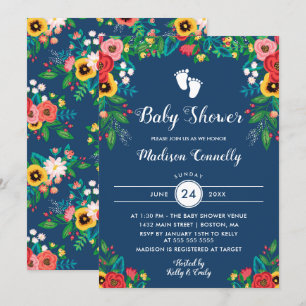 Boho Folk Flowers Voetafdrukken Baby shower Kaart