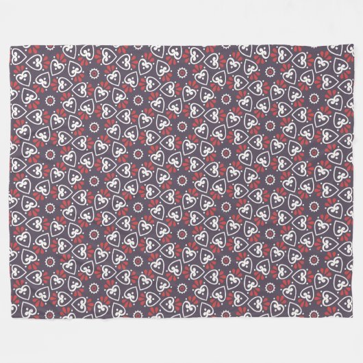 Boho Folk Harten Patroon Tegel Fleece Deken (Voorkant (Horizontaal))