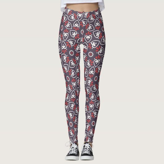 Boho Folk Harten Patroon Tegel Leggings (Voorkant)