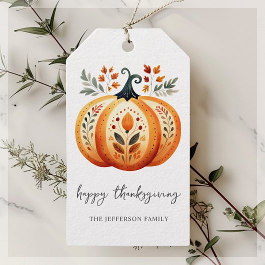 Boho Folk Pumpkin Thanksgiving Cadeaulabel
