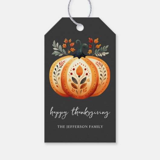 Boho Folk Pumpkin Thanksgiving Cadeaulabel (Voorkant)