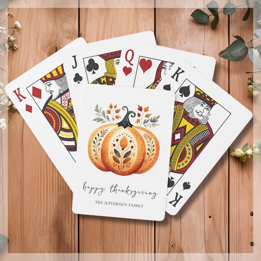 Boho Folk Pumpkin Thanksgiving Pokerkaarten