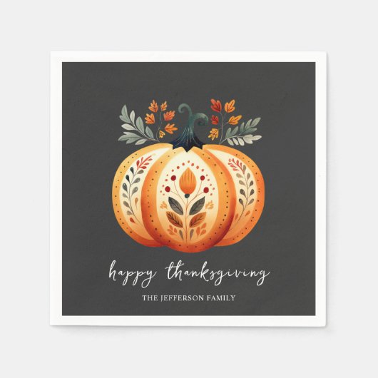 Boho Folk Pumpkin Thanksgiving Servet (Voorkant)