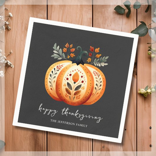 Boho Folk Pumpkin Thanksgiving Servet