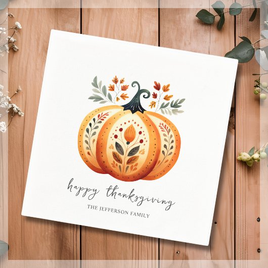 Boho Folk Pumpkin Thanksgiving Servet