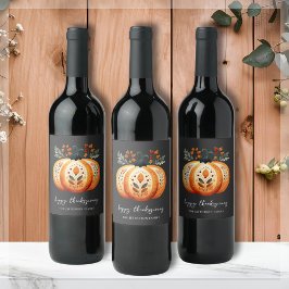 Boho Folk Pumpkin Thanksgiving Wijn Etiket