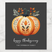 Boho Folk Pumpkin Thanksgiving Wijn Etiket (Enkel label)
