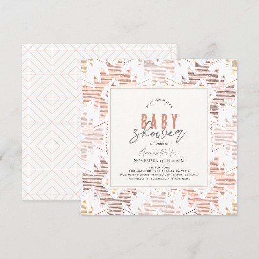 Boho Folk Textiel Stoffig Roos Meisje Baby shower Kaart (Voorkant / Achterkant)