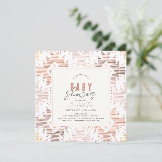 Boho Folk Textiel Stoffig Roos Meisje Baby shower Kaart (Staand voorkant)