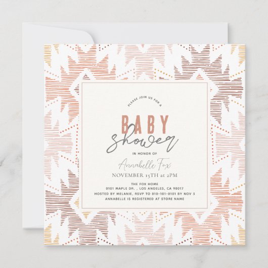 Boho Folk Textiel Stoffig Roos Meisje Baby shower Kaart (Voorkant)