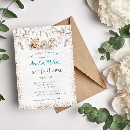Boho Forest Animal Baby shower Uitnodiging