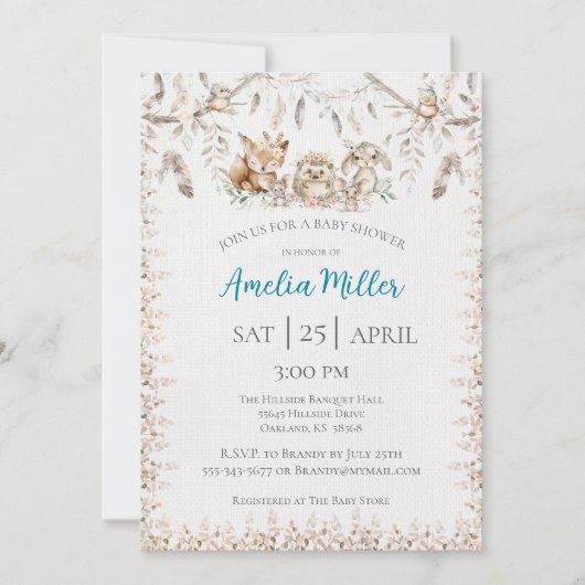 Boho Forest Animal Baby shower Uitnodiging (Voorkant)