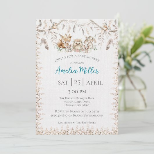 Boho Forest Animal Baby shower Uitnodiging (Staand voorkant)