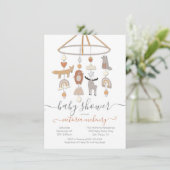Boho Forest Animals Mobile Baby shower Invitation Kaart (Staand voorkant)