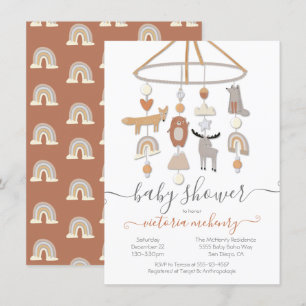 Boho Forest Animals Mobile Baby shower Invitation Kaart