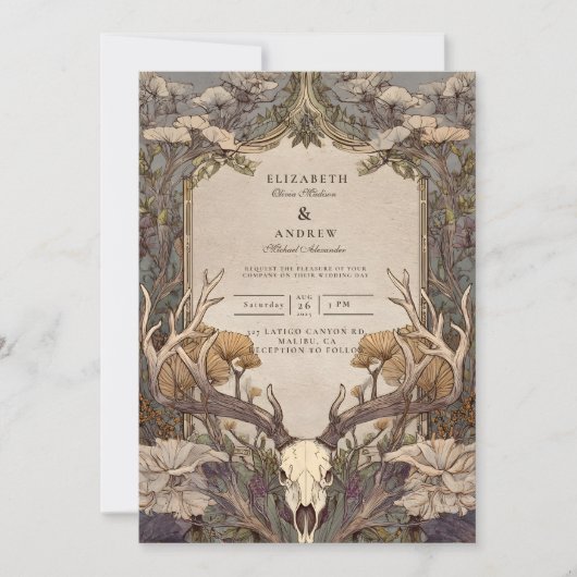 Boho Forest Antler Wedding Kaart (Voorkant)
