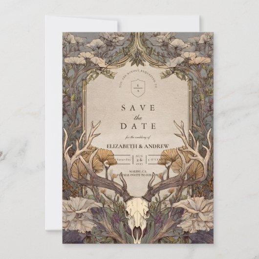Boho Forest Antler Wedding Save The Date (Voorkant)