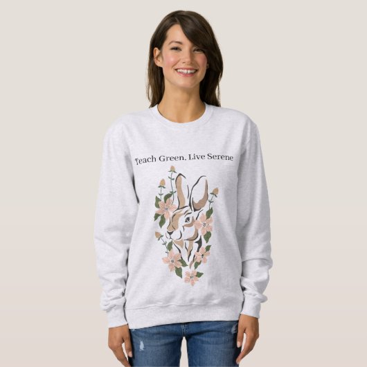 Boho Forest Floral Hare Teach Green Live Serene Trui (Voorkant volledig)