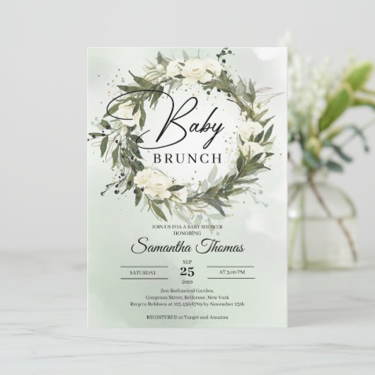 Boho Forest greenery foliage white roses brunch Kaart (Staand voorkant)