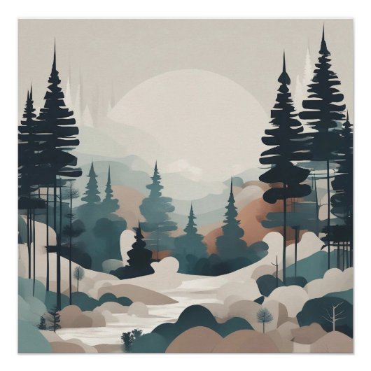Boho Forest Landschap Kunstwerk Perfect Poster (Voorkant)