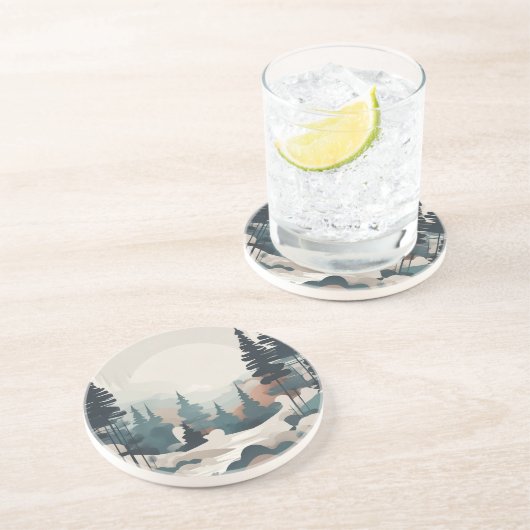 Boho Forest Landschap Kunstwerk Zandsteen Onderzetter (Zijkant)