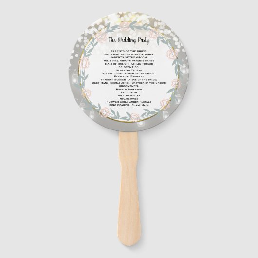 Boho Forest Mason Jar Pink Gold Wedding Programme Handwaaier (Achterkant)