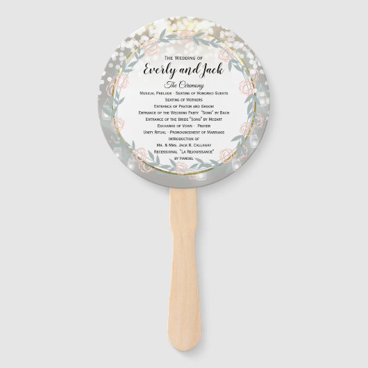 Boho Forest Mason Jar Pink Gold Wedding Programme Handwaaier (Voorkant)