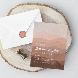 Boho Forest Mountains Retro Pink & Brown Wedding Kaart