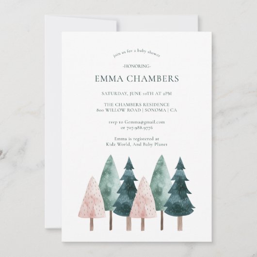 Boho Forest Trees Baby shower Invitation Kaart (Voorkant)