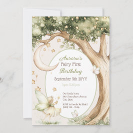 Boho forest watercolor Fairy First birthday Kaart