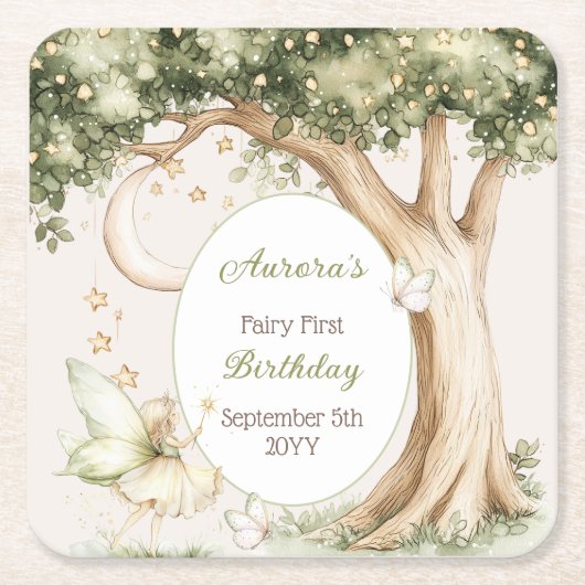 Boho Forest Watercolor Fairy First birthday Kartonnen Onderzetters (Voorkant)