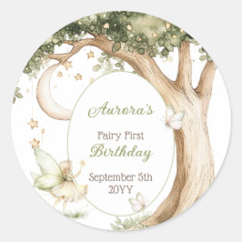 Boho forest watercolor Fairy First birthday Ronde Sticker